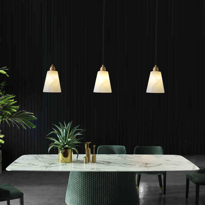 Moderne Leichte Luxus Minimalistische Weiße Kupfer Marmor 1/3-Licht Insel Licht Kronleuchter 