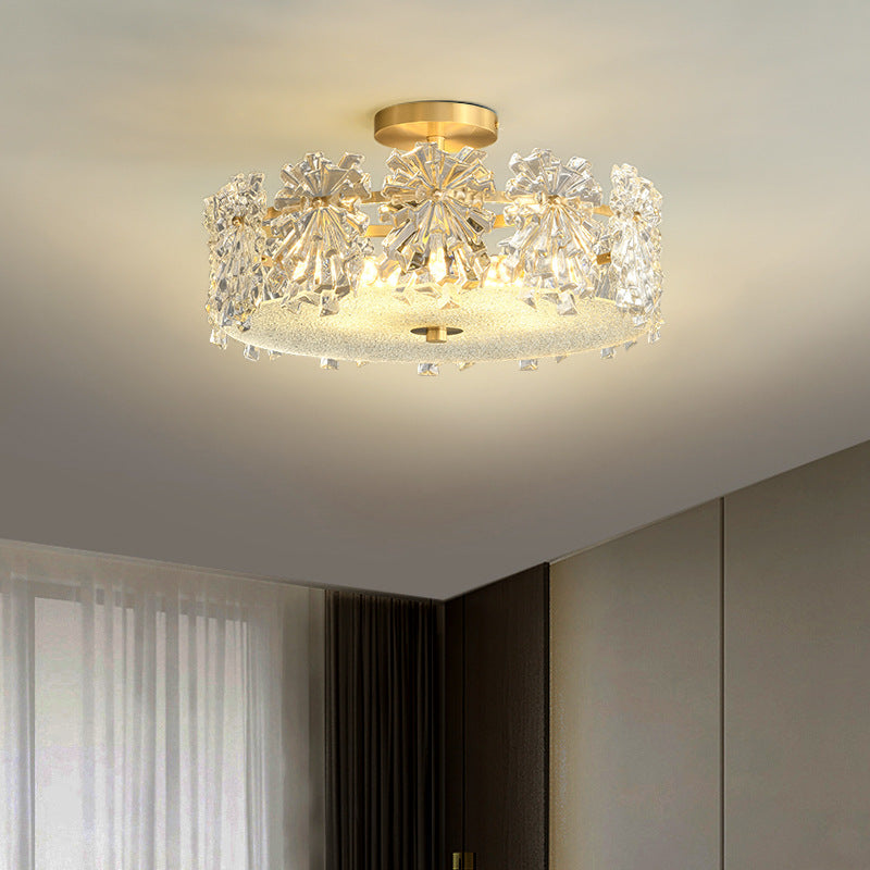 Plafonnier moderne minimaliste rond en verre et cuivre 4/6 pour salon 