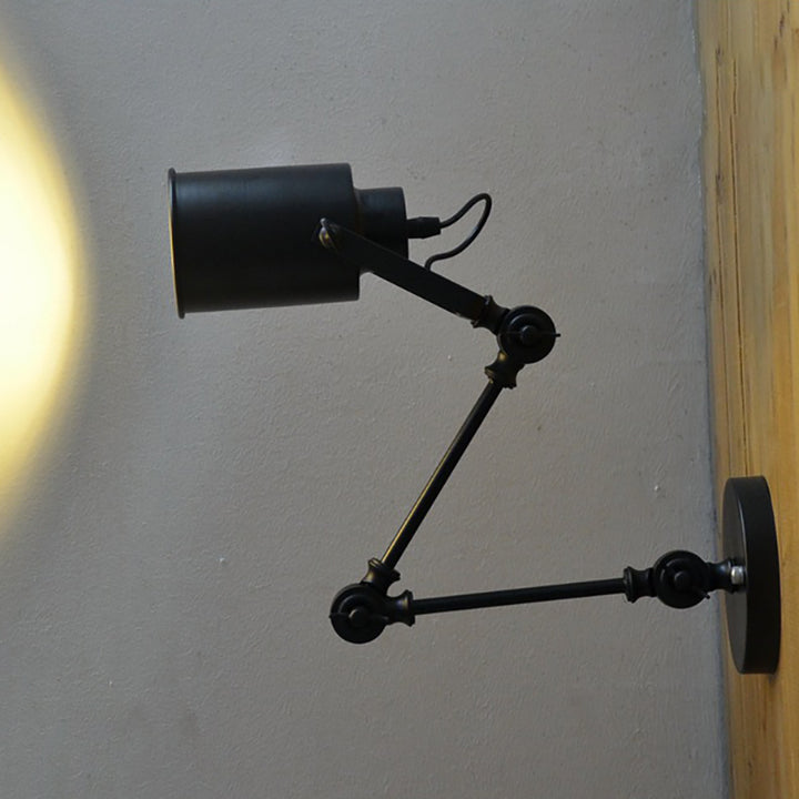 Zeitgenössische Industrie Zylinder Swing Arm Eisen Aluminium 1-Licht Wandleuchte Lampe für Wohnzimmer 