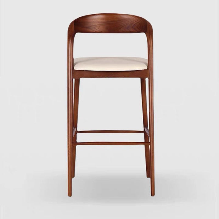 Tabouret de bar contemporain rétro à cadre carré en bois massif, revêtu de similicuir, dossier bas et repose-pieds pour salle à manger 