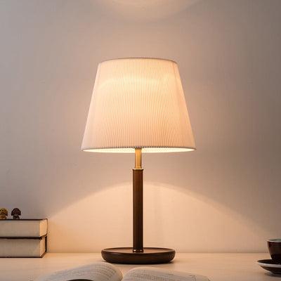 Traditionelle Vintage Plissee Stoff Schatten Holz Basis 1-Licht Tisch Lampe für Schlafzimmer 