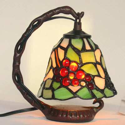 Vintage Tiffany Grape Stained Glass Metal Base 1-Light Table Lamp