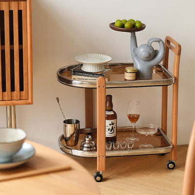 Moderner minimalistischer quadratischer Holz-Glas-Endtisch, zweistufiger Wagen, drehbar für das Wohnzimmer 