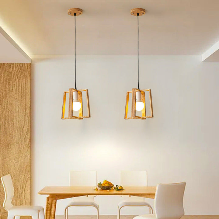 Suspension en bois massif carré japonais traditionnel à 1 lumière pour chambre 