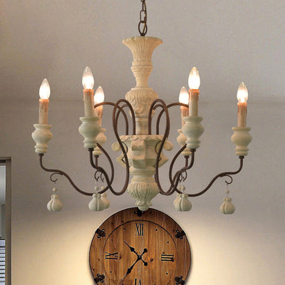 Chandelier Traditionnel Rustique Texturé Cylindre Fer Bois 6/8 Lumières Pour Salon 