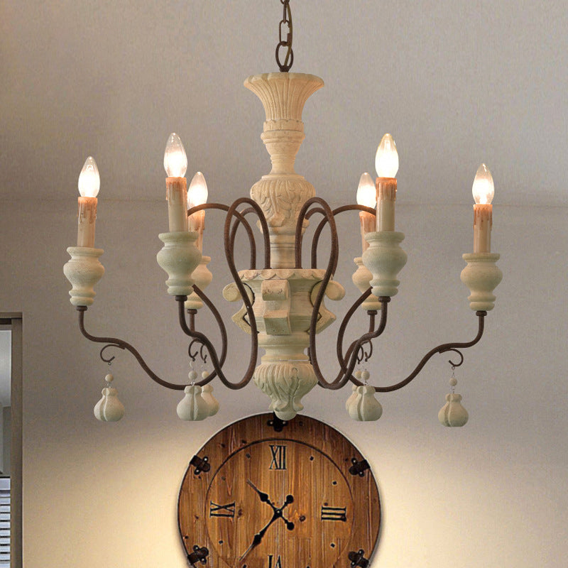 Chandelier Traditionnel Rustique Texturé Cylindre Fer Bois 6/8 Lumières Pour Salon 