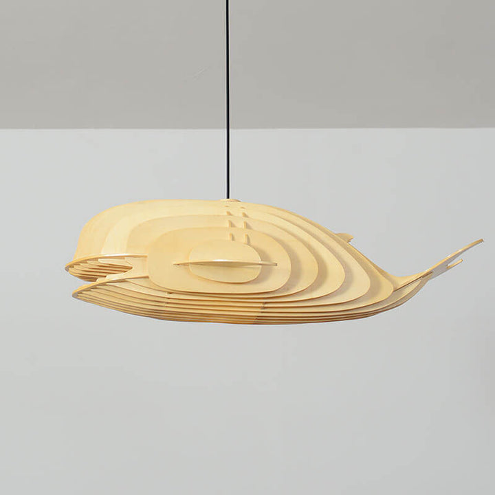 Traditional Japanese Whale Solid Wood 1-Light Pendant Light For Living Room