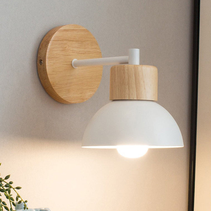 Lámpara de Aplique de Pared de 1 Luz Moderna Minimalista Redonda de Madera de Media Luna de Hierro y Resina para Sala de Estar 