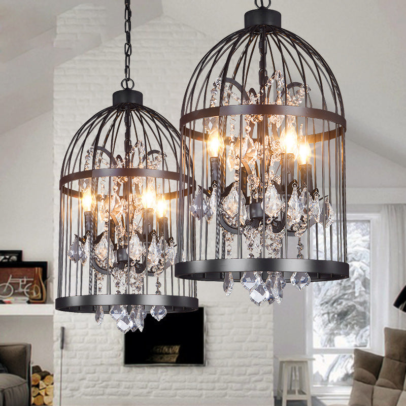 Contemporary Industrial Iron Birdcage Crystal Candelabra 4/8 Light Chandelier For Dining Room