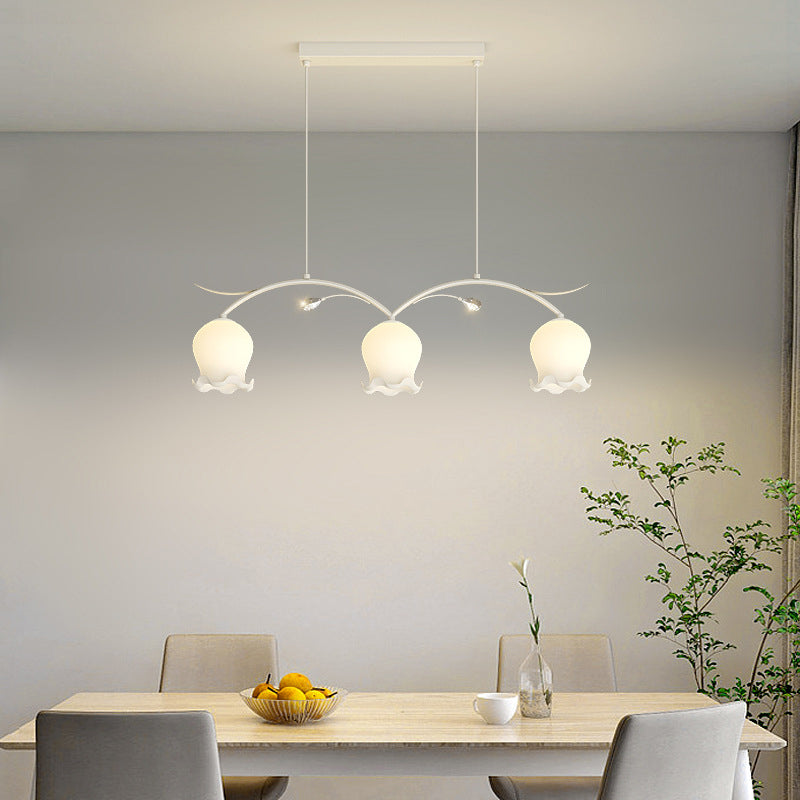 Simplicité Contemporaine Abat-jour en Verre à Fleurs Arc Bande de Fer Lustre Îlot à 3/4 Lumières pour Chambre 