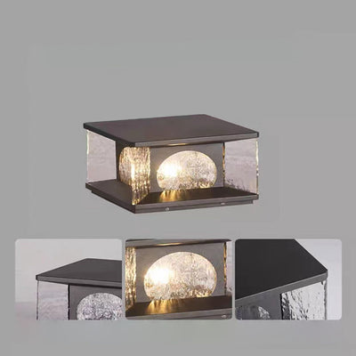 Moderno Minimalista Solar Impermeable Rectángulo Acero Inoxidable Vidrio LED Poste Luz de Cabeza Para Patio Exterior 
