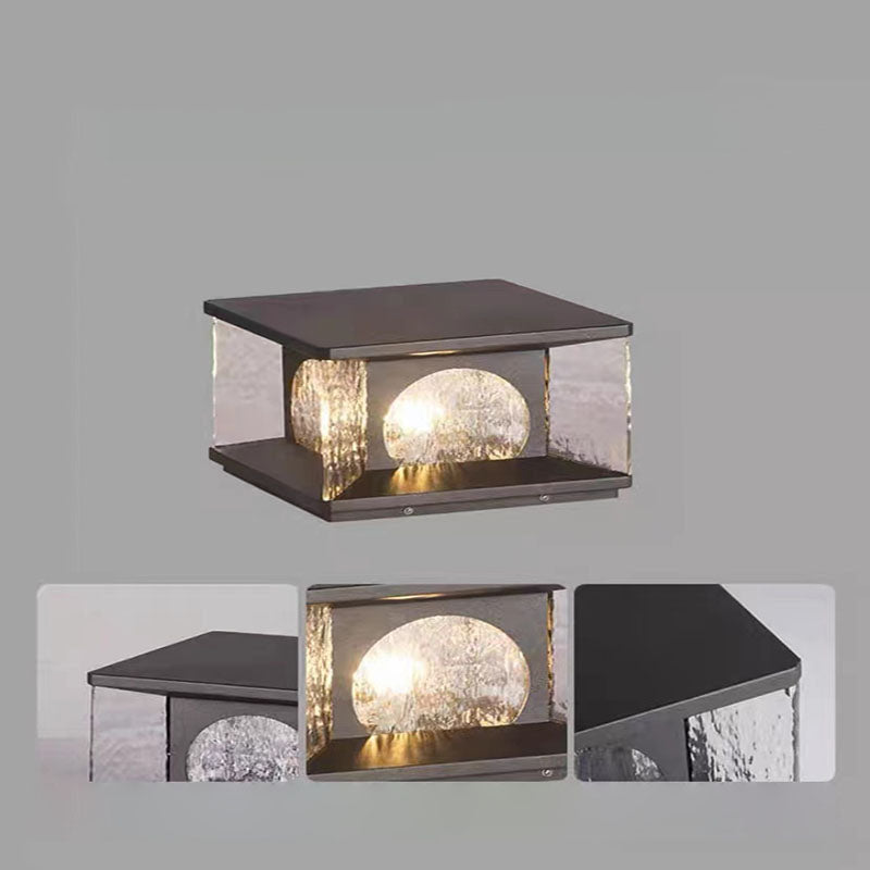 Moderno Minimalista Solar Impermeable Rectángulo Acero Inoxidable Vidrio LED Poste Luz de Cabeza Para Patio Exterior 