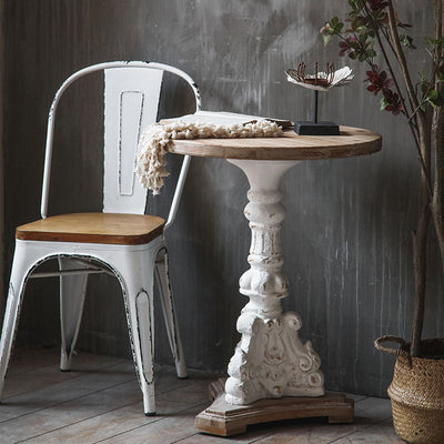 Traditional Vintage Round Column Carved Cedar MDF Magnesium Oxide Coffee Table For Living Room
