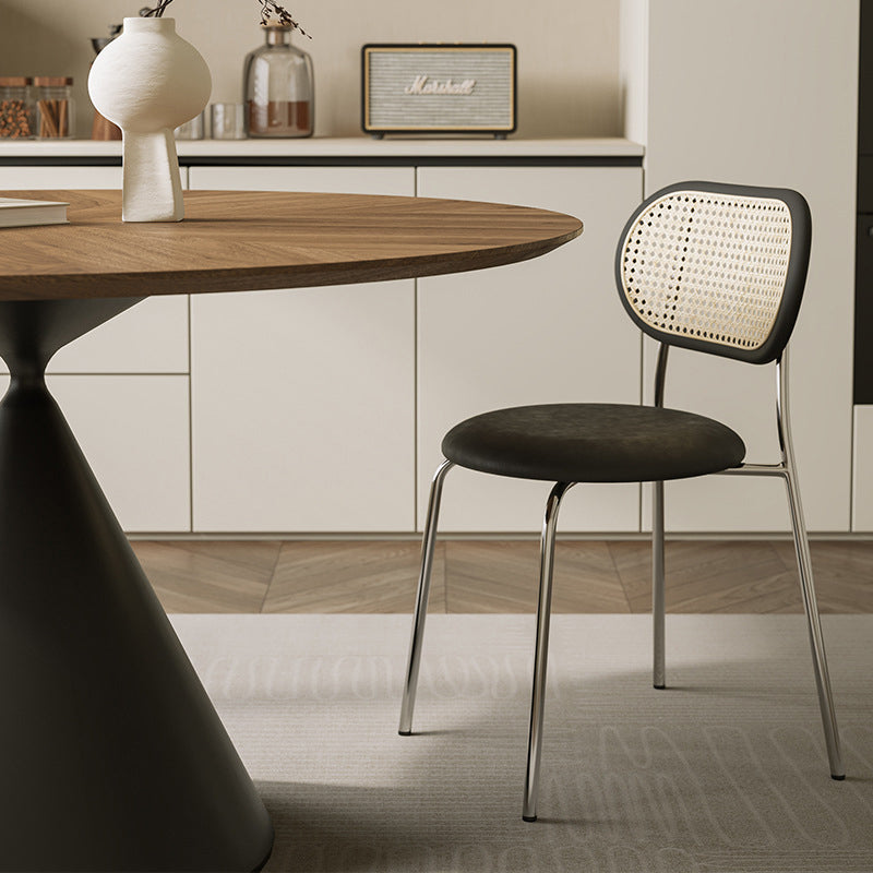 Mesa de comedor contemporánea retro redonda cónica de nogal y acero al carbono para 2 asientos 