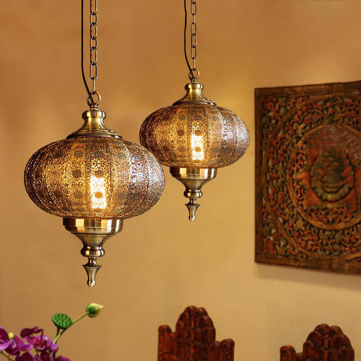 Lanterne coloniale traditionnelle en fer 1 lumière suspension pour salon 