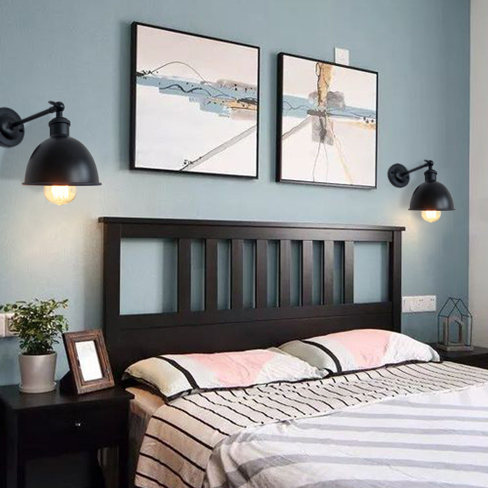 Zeitgenössische industrielle Eisen halbrunde Schatten Rocker Arm 1-Licht Wandleuchte Lampe für Wohnzimmer 