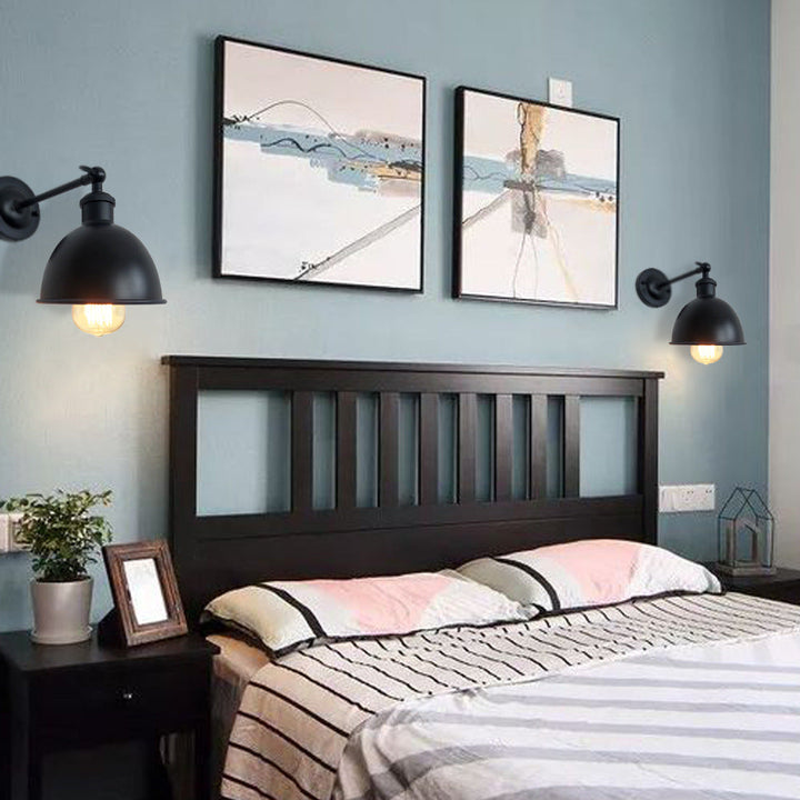 Zeitgenössische industrielle Eisen halbrunde Schatten Rocker Arm 1-Licht Wandleuchte Lampe für Wohnzimmer 