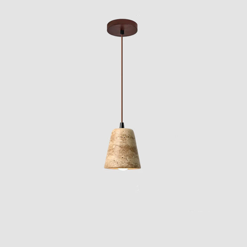 Traditional  Japanese Yellow Travertine Hardware Column Cone 1-Light Pendant Light for Living Room