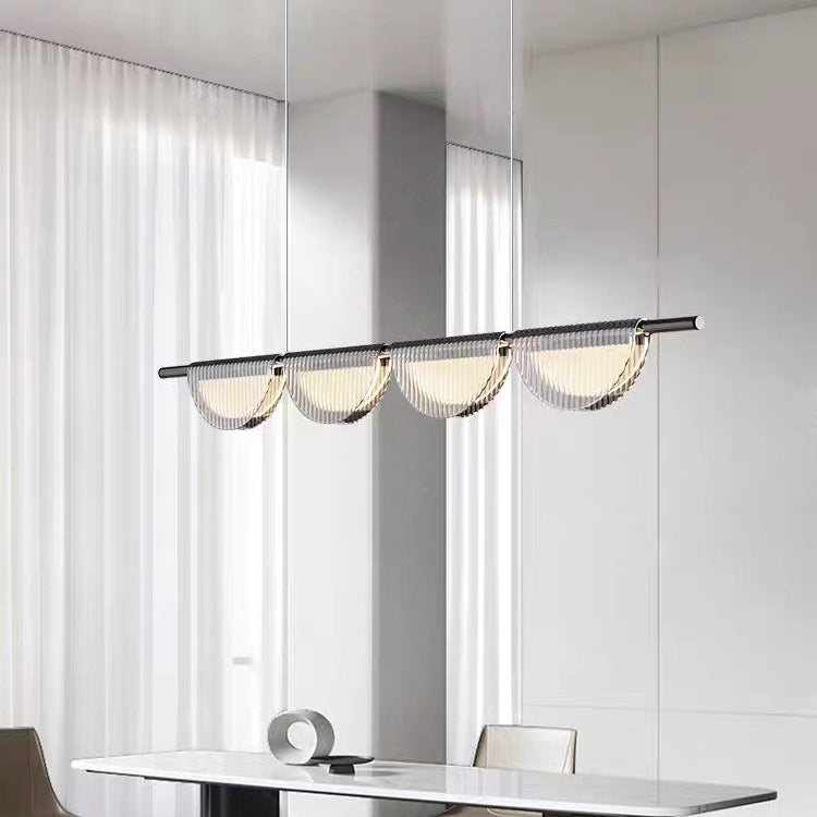 Lustre LED à îlot avec abat-jour semi-circulaire en verre acrylique de simplicité contemporaine pour salon 
