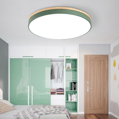 Modern Minimalist Macaron Round Iron Acrylic LED Flush Mount Ceiling Light For Bedroom