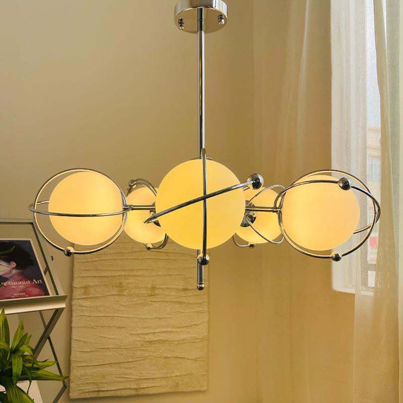 Lustre à 5 lumières en verre et fer avec branches orbes minimalistes modernes pour chambre 