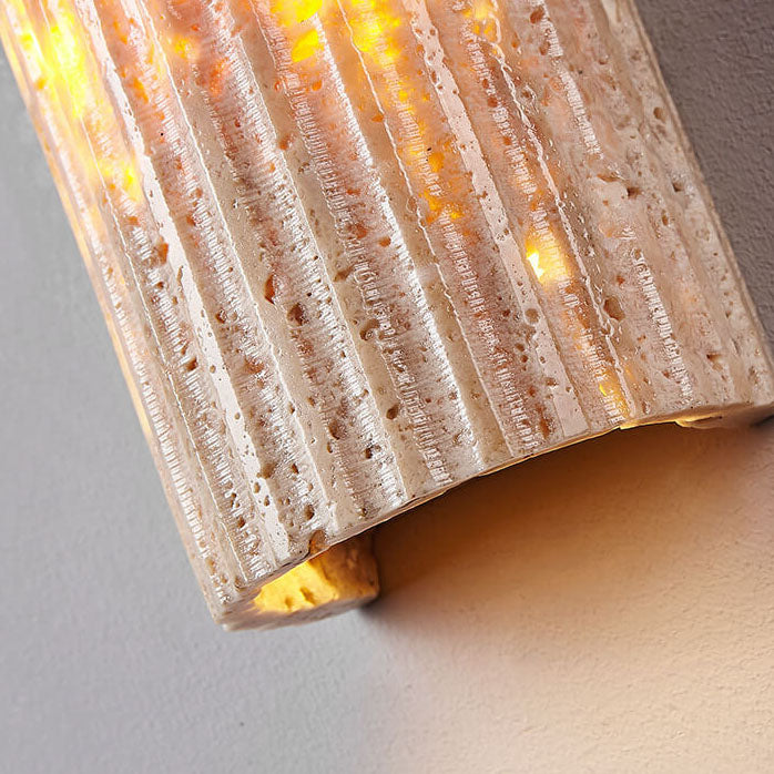 Traditional Japanese Yellow Travertine Half-Cylinder LED Wall Sconce Lamp For Hallway