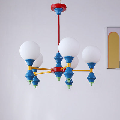 Zeitgenössischer nordischer Kronleuchter mit Eisenrahmen und Glaskugelschirm, 3/5 Lichter, für Wohnzimmer 