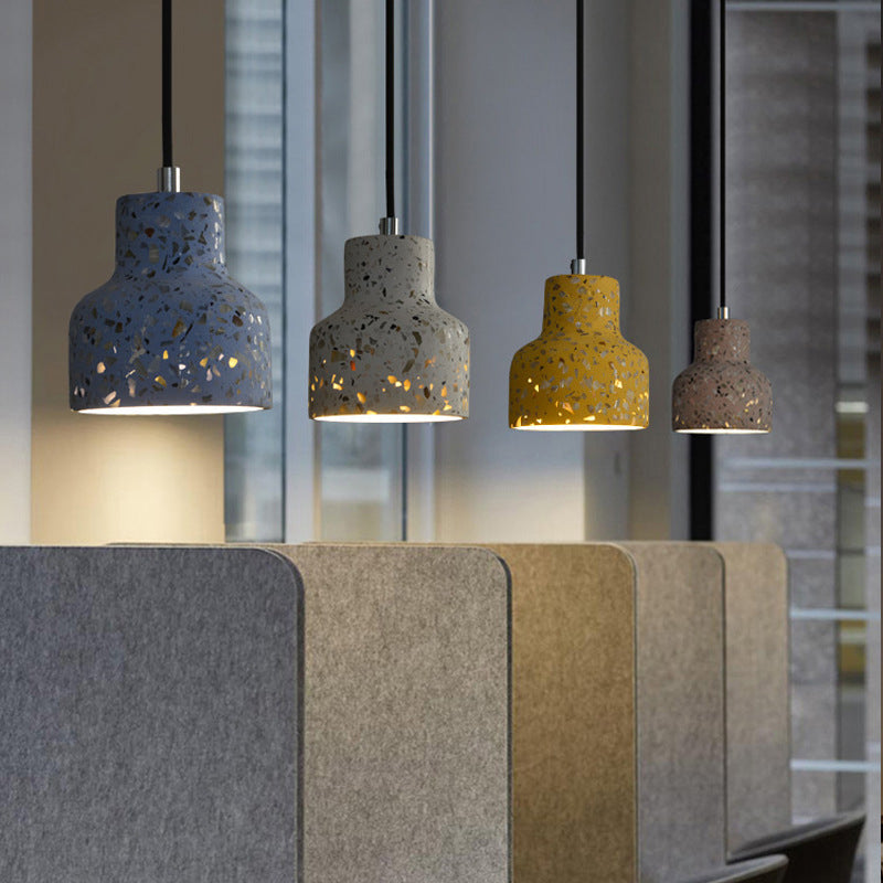 Suspension contemporaine scandinave ronde en terrazzo jade à 1 lumière pour salon 