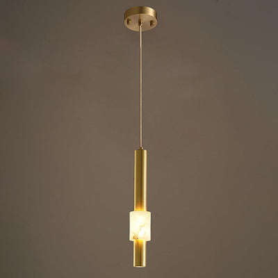 Lustre LED contemporain de luxe en cuivre à bande longue avec abat-jour en marbre pour salon 