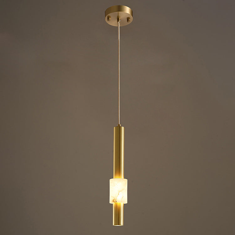Lustre LED contemporain de luxe en cuivre à bande longue avec abat-jour en marbre pour salon 