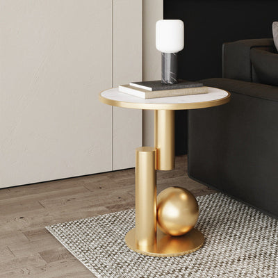 Table d'appoint cylindrique géométrique scandinave contemporain en pierre frittée pour salon 