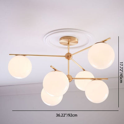 Zeitgenössische nordische Kugelzweig-Deckenleuchte aus Eisen und Kupferglas mit 3/6 Lichtern, halbbündige Deckenmontage für Wohnzimmer 