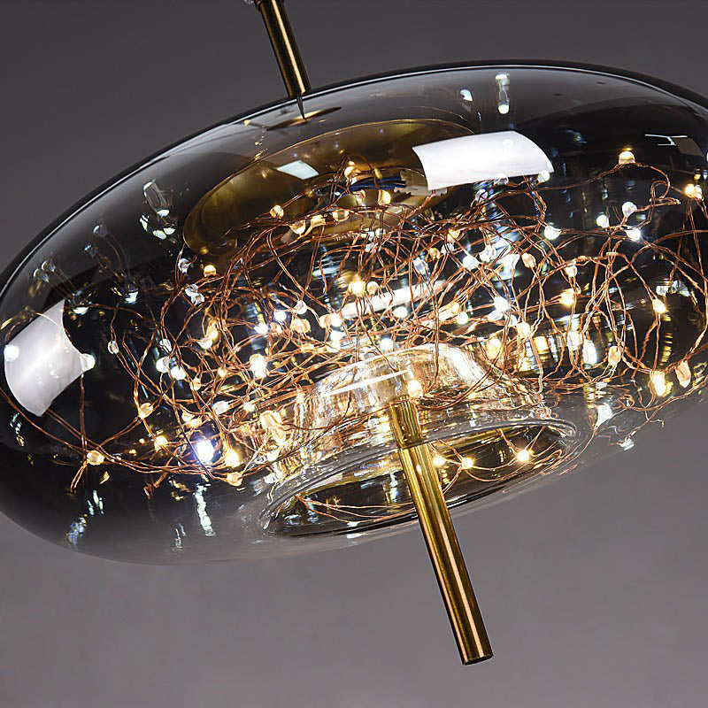 Zeitgenössisches skandinavisches zylindrisches ovales Glas 1-Licht Pendelleuchte für das Schlafzimmer 