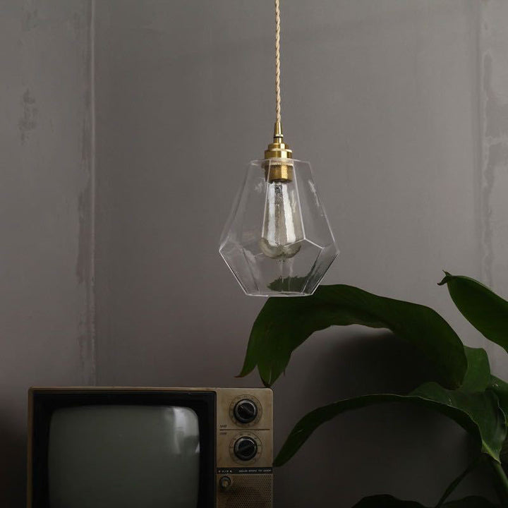 Zeitgenössische skandinavische achteckige Messingglas-Pendelleuchte mit 1 Licht für Wohnzimmer 