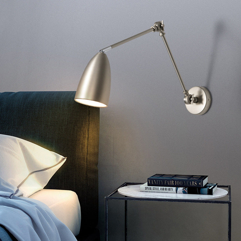 Simplicidad Moderna Pantalla de Metal en Forma de Semi-Cono con Brazo Basculante Retráctil Varilla Larga Lámpara Aplique de Pared de 1 Luz para Sala de Estar 