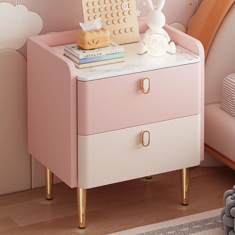 Table de chevet moderne de luxe rectangulaire en bois massif avec plateau en pierre et cuir microfibre à 2 tiroirs pour chambre 