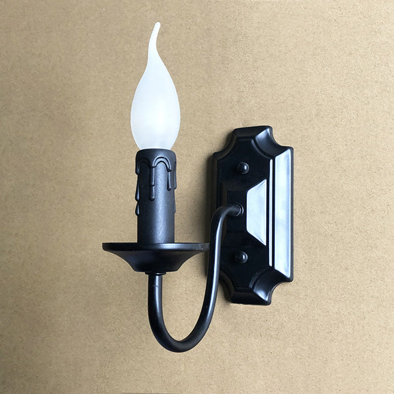 Traditional Rustic Iron Candlestick Holder 1-Light Wall Sconce Lamp For Hallway