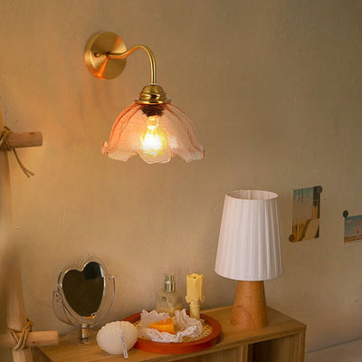 Modern Creative Flower Glass Copper 1-Light Wall Sconce Lamp