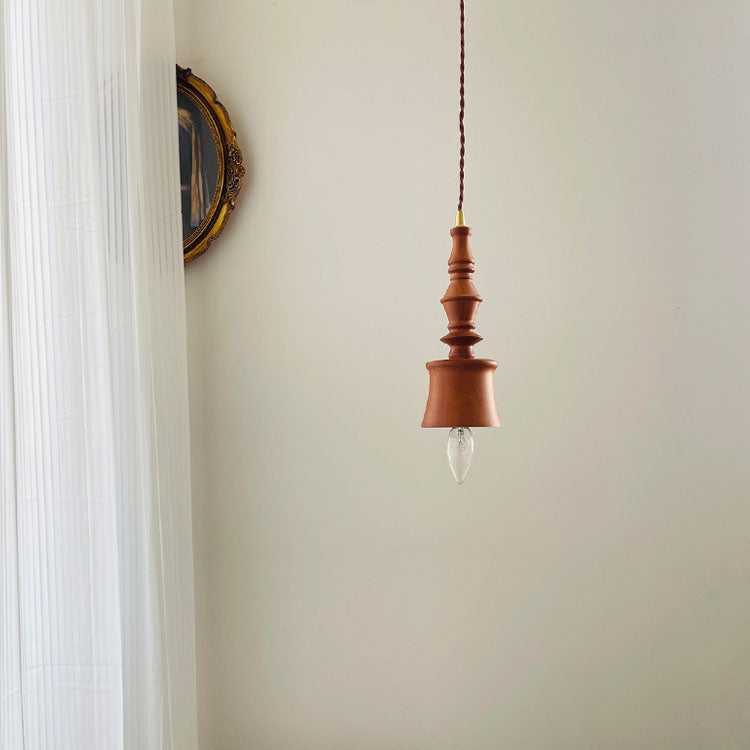 Traditionelle japanische Kegel-Pendelleuchte aus massivem Holz aus Kupfer mit 1 Licht für Schlafzimmer 