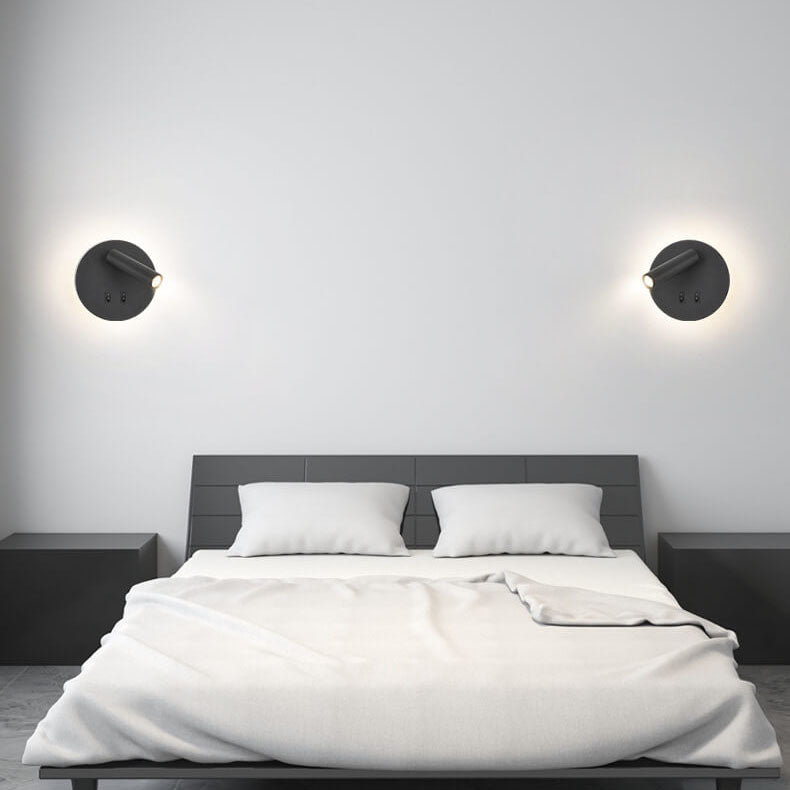 مصباح حائط LED دائري من الألومنيوم والحديد بتصميم بسيط وحديث لغرفة النوم 