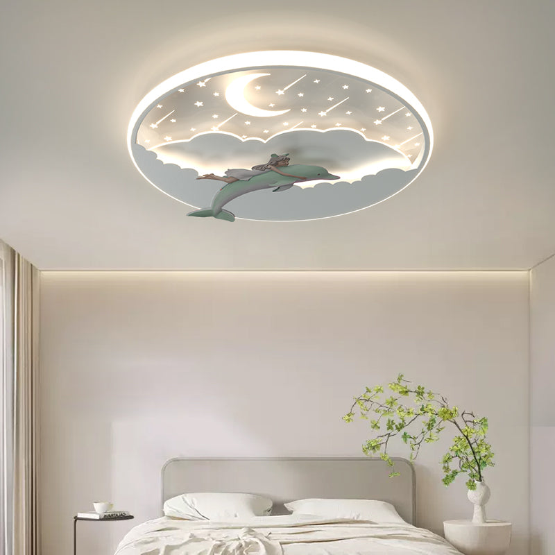 Modern Art Deco Dolphin Round Acrylic Iron LED Flush Mount Ceiling Lig ...
