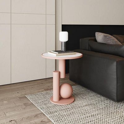 Zeitgenössischer Einfachheit Kaffeetisch mit gesintertem Stein und geometrischem Säulenfuß für das Wohnzimmer 