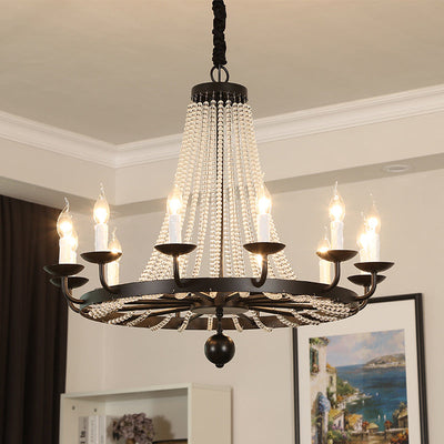 Chandelier Contemporain de Luxe en Fer Rond avec Cadre, Perles de Cristal, 6/8/10/12 Lumières pour Salon 