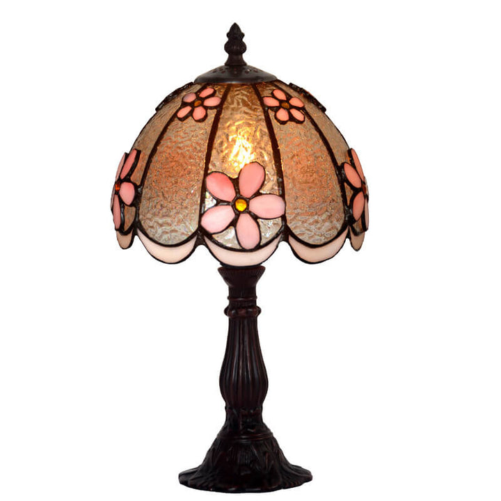 Tiffany Pflaumenblume Buntglas Kuppel Metallbasis 1-Licht Tischlampe 