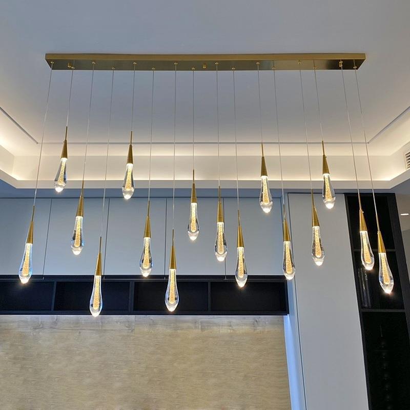 Contemporary Scandinavian Water Drops Hardware Glass LED Pendant Light For Bedroom