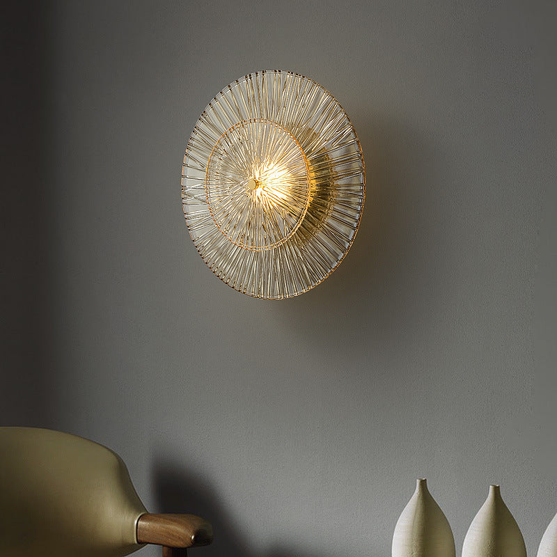 Modern Minimalist Round Glass Copper LED Wall Sconce Lamp For Living Room