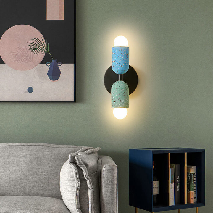 Japanische Wabi-Sabi Steinförmige Eisen-Zement 2-Licht Wandleuchte 