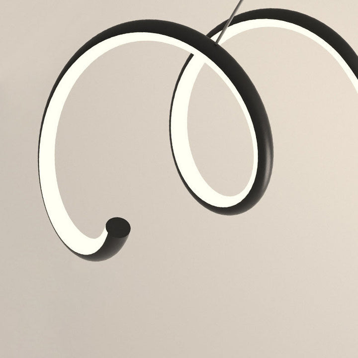 Lustre moderne minimaliste en spirale en aluminium à bande longue LED pour salle à manger 