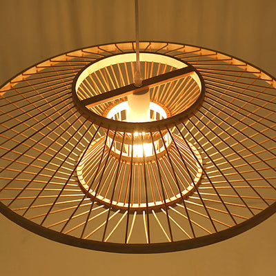 Traditionelle chinesische Zen-Pendelleuchte aus Bambusgeflecht mit 1 Licht für Esszimmer 