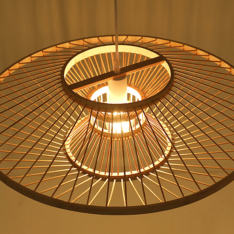 Traditionelle chinesische Zen-Pendelleuchte aus Bambusgeflecht mit 1 Licht für Esszimmer 